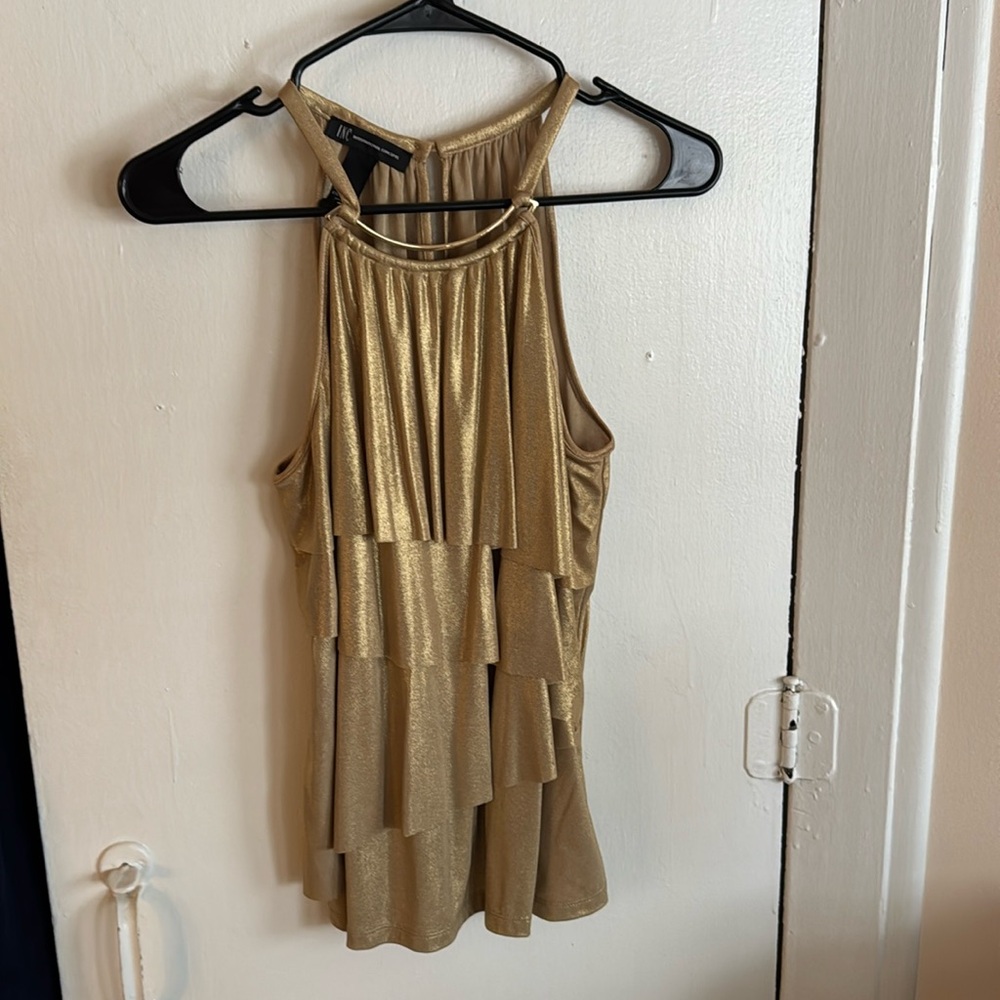 Tiered metallic tank with gold accent
INC